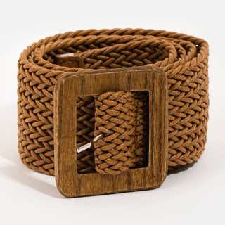 braided fashion belt with wooden buckle 