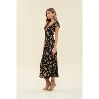 Floral Side Slit Midi Dress black multicolor