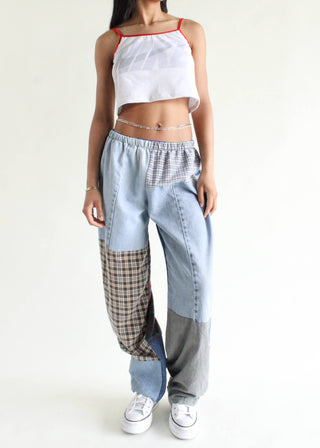 Flannel & Denim Combo Pants