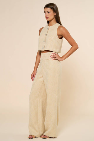 Sleeveless Tweed Cropped Top & Wide Leg Pants Set