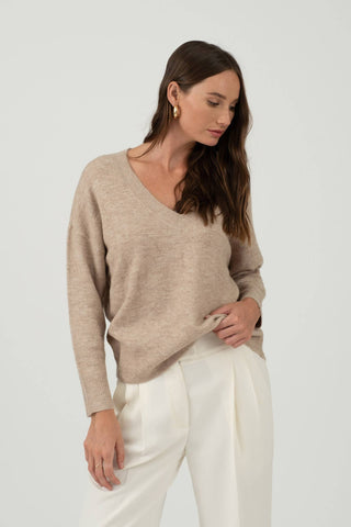 V Neck Drop Shoulder Sweater