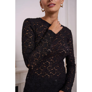 Crafted from luxurious semi-transparent lace, this long-sleeved shirt features stylish round neck detailing and a lightweight design to create a look of sophistication and refinement.