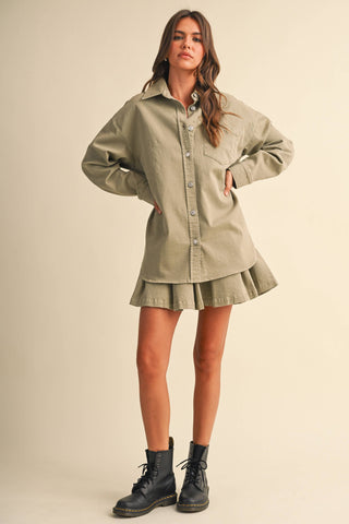 cotton button down skirt set