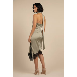 Satin Lace Trim Scarf Dress