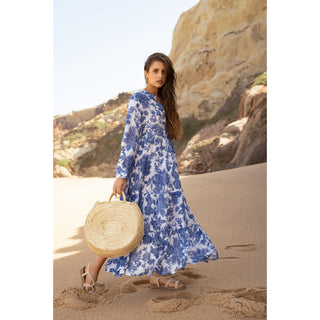 silk blend floral printed maxi dress