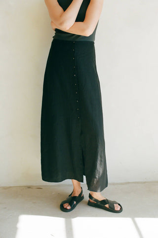 Woven 100% Linen Button Down Midi Skirt