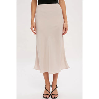 ​This sweet midi skirt is featured in a longline flowy silhouette, hidden side zipper closure, made with satin fabric.  