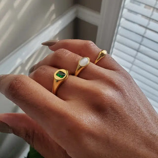 green cz stone ring Gold plated over stainless steel.