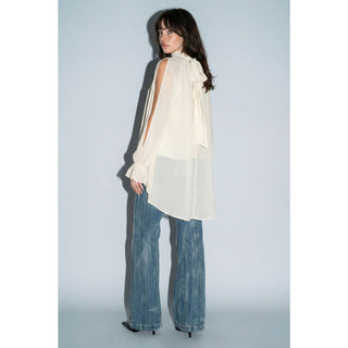 Chiffon Cold-Shoulder High-Low Top