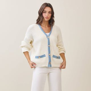 Contrast Open Knit Cardigan