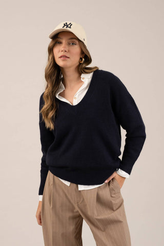 V Neck Drop Shoulder Sweater