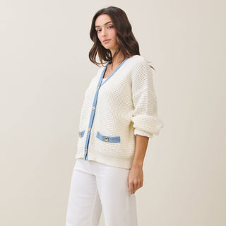Contrast Open Knit Cardigan