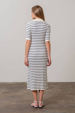 Collared Striped Knit Midi Dress