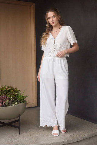 Eyelet Trim Blouse and Pant Set
