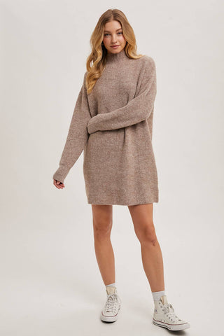 Mock Neck Knit Sweater Dress