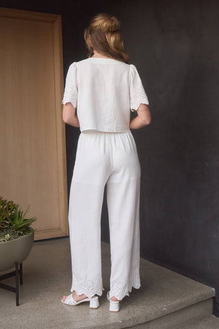 Eyelet Trim Blouse and Pant Set