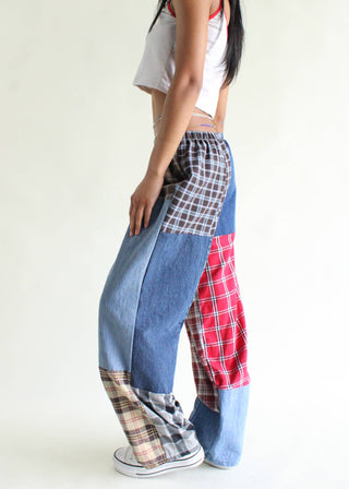 Flannel & Denim Combo Pants