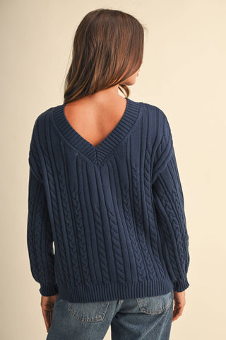 Embroidered Back V Sweater