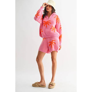 Pink Palm Tree Sweater Lounge Set