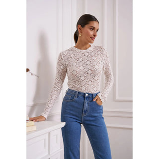 Crafted from luxurious semi-transparent lace, this long-sleeved shirt features stylish round neck detailing and a lightweight design to create a look of sophistication and refinement.