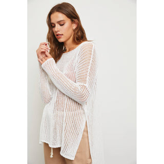 hollow knit top with long side split