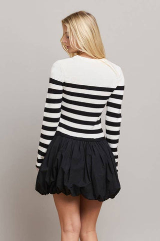 Striped Balloon Skirt Mini Dress