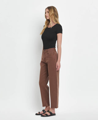 High Rise Barrel Jean- Brown