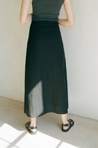 Woven 100% Linen Button Down Midi Skirt