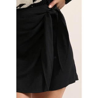 Solid Wrap Front Side Self Tie Closure Skort