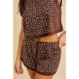 Western Studded Grommet Crop Top & Shorts Set