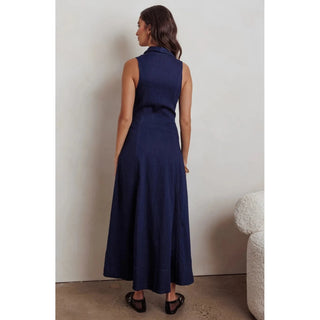 collared denim maxi dress dark denim