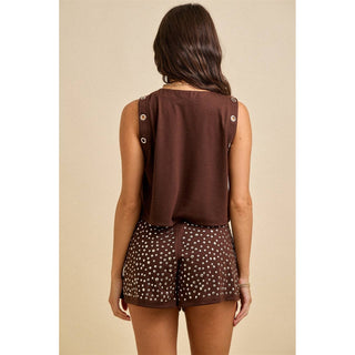 Western Studded Grommet Crop Top & Shorts Set