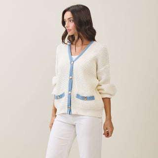 Contrast Open Knit Cardigan