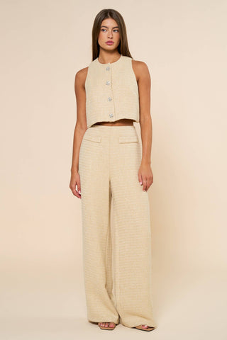 Sleeveless Tweed Cropped Top & Wide Leg Pants Set