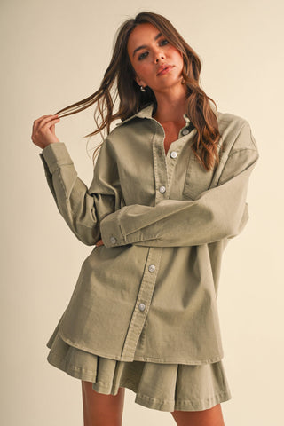 cotton button down skirt set