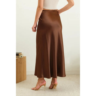 satin slip midi skirt with elastic waist