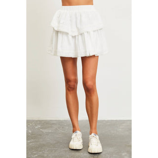 cotton elastic waist mini skirt with ruffles