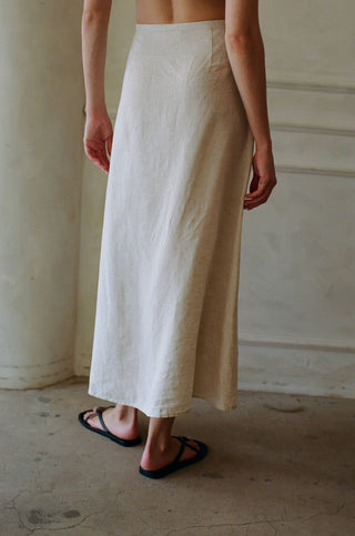 Woven 100% Linen Button Down Midi Skirt