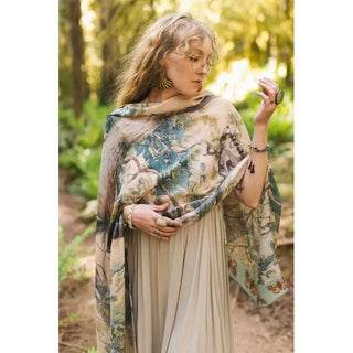 bamboo viscose scarf with earth and sky painting print 