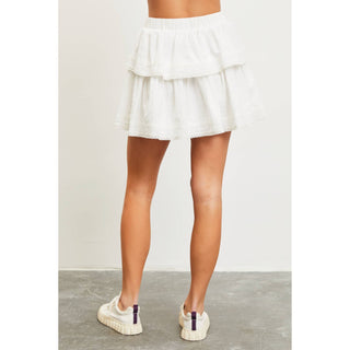 cotton elastic waist mini skirt with ruffles