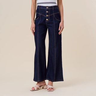 Button Stretch Denim Pants