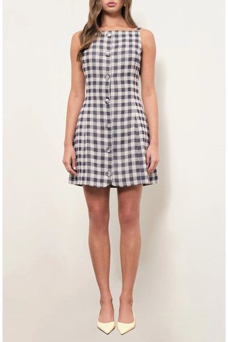 Gingham A-line Button Down Mini Shift Dress