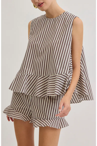 Striped Cotton Ruffle Shorts