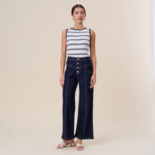 Button Stretch Denim Pants