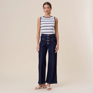 Button Stretch Denim Pants