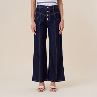 Button Stretch Denim Pants