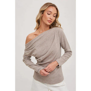 knit off shoulder long sleeves top
