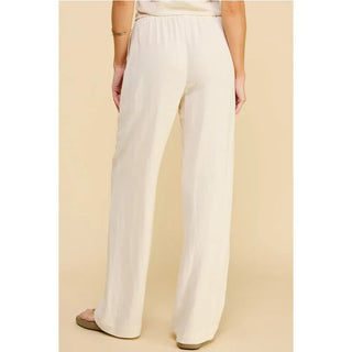 linen blend oatmeal colored drawstring pants