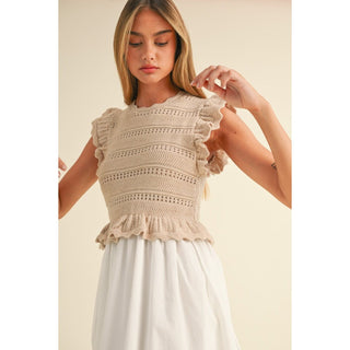 ruffle knit bodice sweater with poplin skirt dress