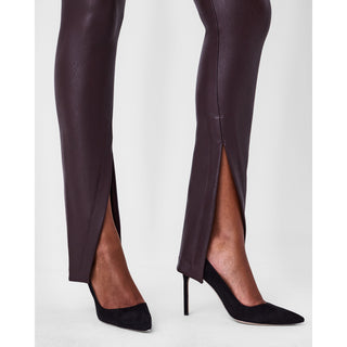 leather like front slit leggings from spanx in cherry chocolate